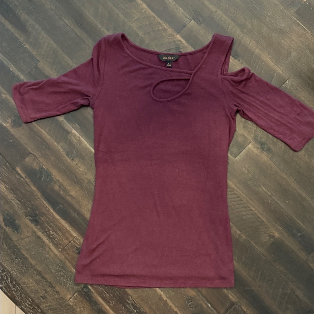 Goldray Garima Asymmetric Cold Shoulder Top, Purple/Burgundy